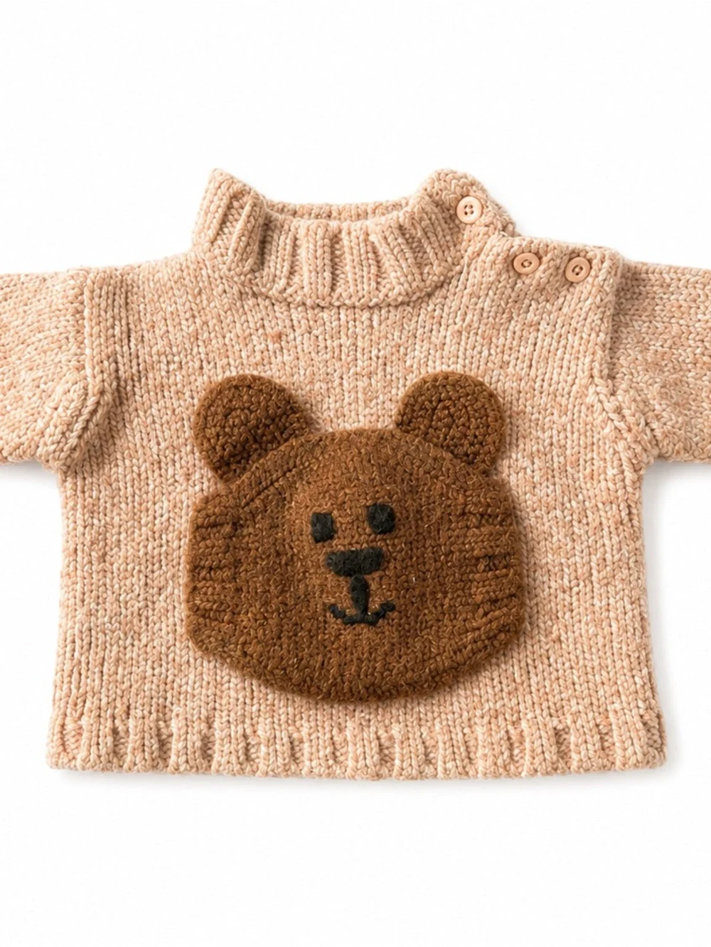 Baby Gap 6-12M Wool Blend Bear Pocket Turtleneck Sweater Pink/Tan